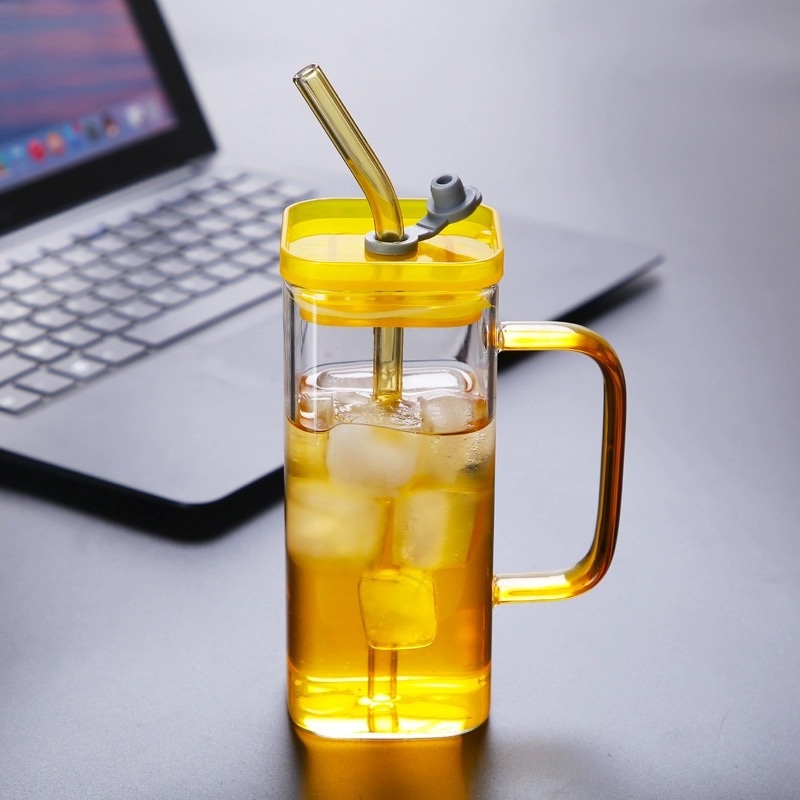 Wholesale Price 350ml Square Color Lid High Borosilicate Creative Heat-Resistant Transparent Glass Cup – Borosilicate Glass Cup and Transparent Glass Cup price