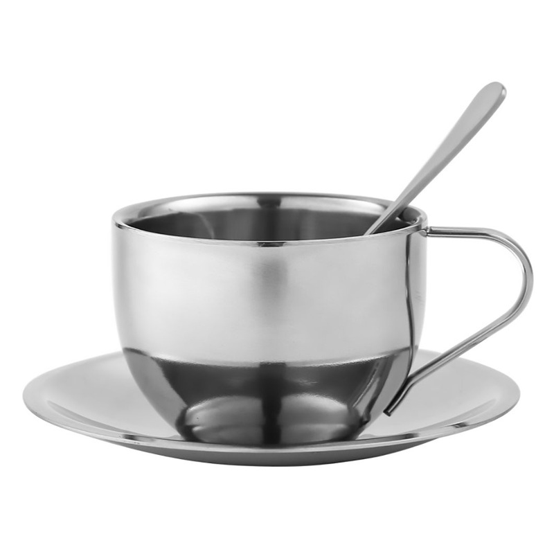 3PCS Suit Double Wall Stainless Steel Insulated Mug with Saucer and Spoon – Stainless Steel Mug and Suit Mug price