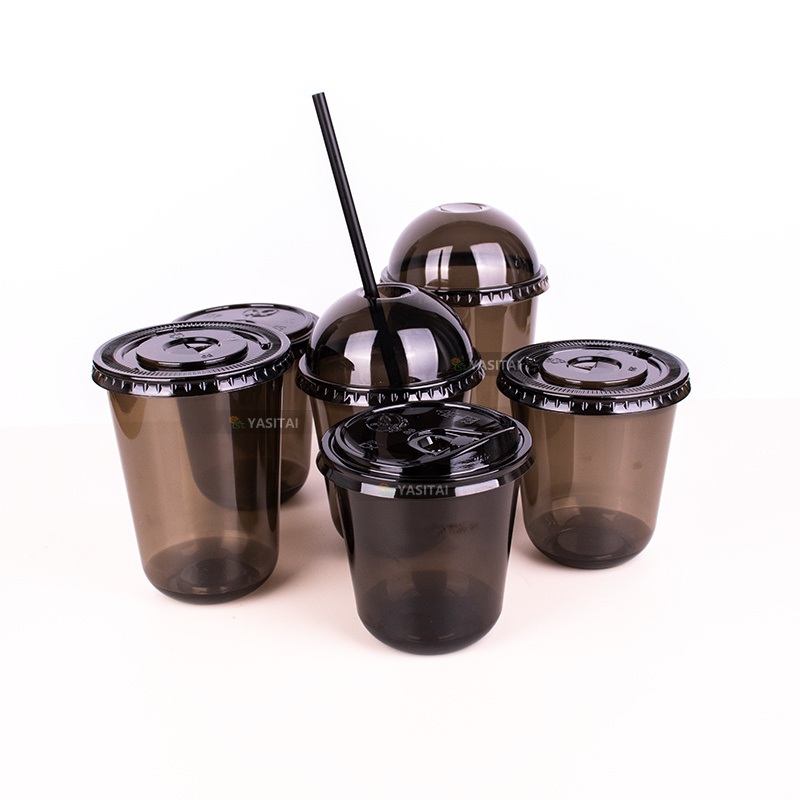 Factory Custom Logo 12 16 Oz in U Form Black Pet Coffee Cup Cold Drink Bubble Boba Tea Disposable U Shape Plastic Cups with Lid – Plastic Cups for Juice and Plastic Cups for Beer price