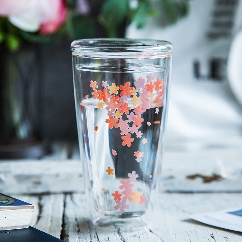 Glass Espresso Mugs, Sublimation Double Wall Thermo Insulated Glass Coffee Cups, Glass Coffee Mugs with Cherry Blossoms Pattern – Glassware and Mug price