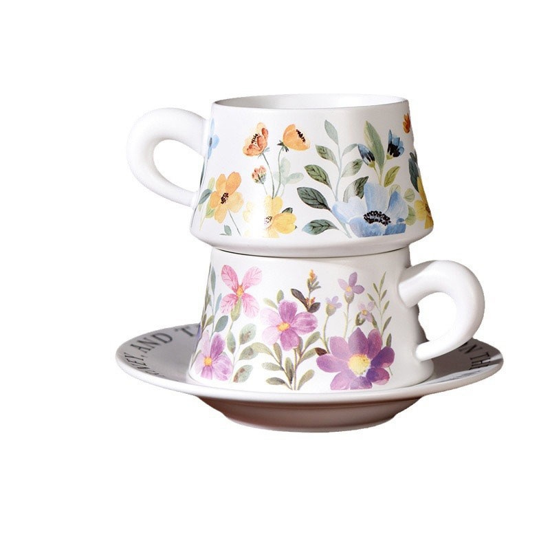 Medieval-Inspired Light Luxury Flower Design Coffee Mug and Saucer Set – Flower Afternoon Tea Cup and Vintage Floral Tea Set price