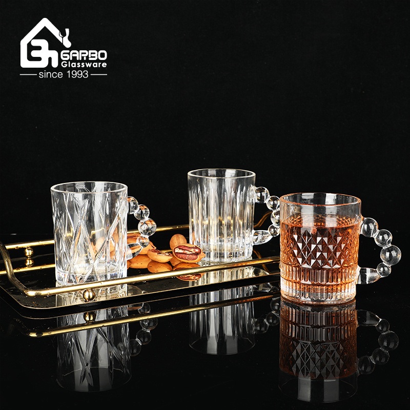 New Design Engraving Glass Mug Clear Drinking Glassware Promotion 320ml 11oz Glass Cup with Elegant Handle – Glass Cup and Handle Glass Cup price