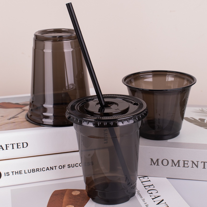 Plastic Drinking Disposable Pet Black Cups with Lids Custom Logo Cold Beverage Takeaway Ice Coffee Wine Juice Bottle 12 16oz – Plastic Cups for Juice and Plastic Cups for Beer price