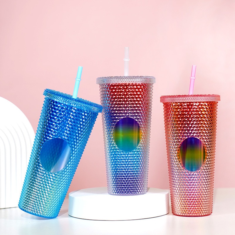 Reusable 24oz Solid Color Double Wall Plastic Tumbler Cold Cup with Lid and Straw PP Cold Water Drink Coffee Mug – Sport Water Bottle and Drinking Bottle price