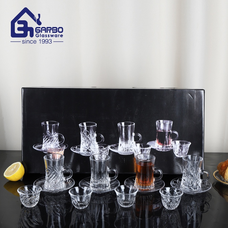 Wholesale New Small MOQ Customized 105ml Glass Tea Cup Saucer Set – Cup Set with Saucer and Tea Glass with Saucer price