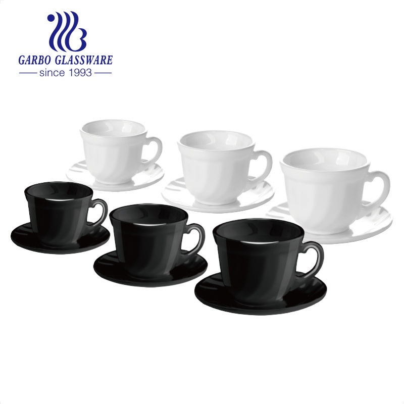 Breakfast Set 6PCS Opal Glass Mug for Coffee Tea Milk with White and Black Color 6.5 Oz Classical Basic Cup Glass Tea Mug Coffee Cup Tea Mugs and Saucer Set – Opal Glass Mug Black and White Glass Cup price