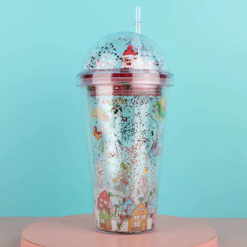 Christmas Microlandscape Creative Water Bottle with Straw and Cover – Plastic Water Bottle and Water Bottle price