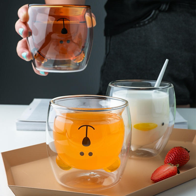 Double Layer Heat-Resistant Glass Bear Cartoon Coffee Juice Milk Household Water Cups – Cartoon Cups and Animal Cups price