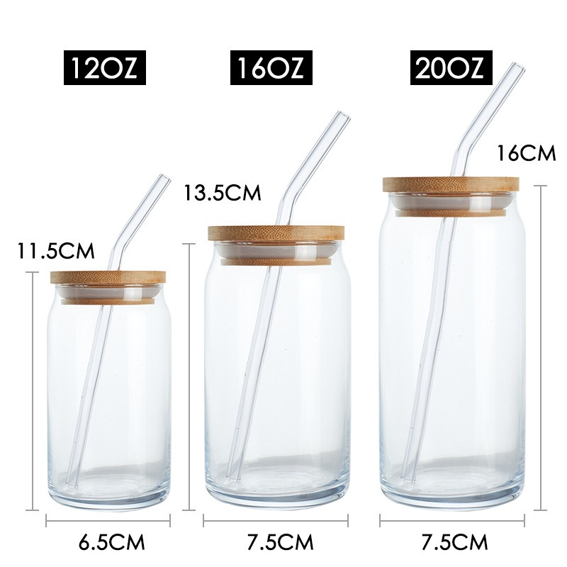 Hot Sale 12oz 16oz Borosilicate Glass Drinking Bottles Beer Shaped Glass Can Glass Sublimation Tumbler with Bamboo Straw – Glass Bottle and Beer Cup price