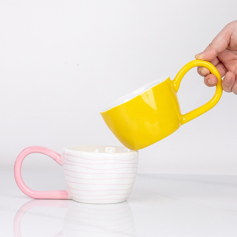 Factory Wholesale Price Ins Style Multi Color Portable Ceramic Mug with Big Handle for Gift – Ceramic Coffee Mugs and Milk Cup price