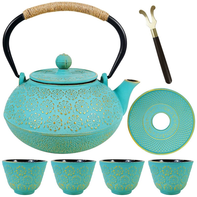 Green Drinkware Japanese Traditional Style 0.9L 32 Oz Cast Iron Tea Pot Set Japanese Tetsubin Cast Iron Tea Kettle Set – Cast Iron Tea Kettle Set and Cast Iron Tea Pot Set price