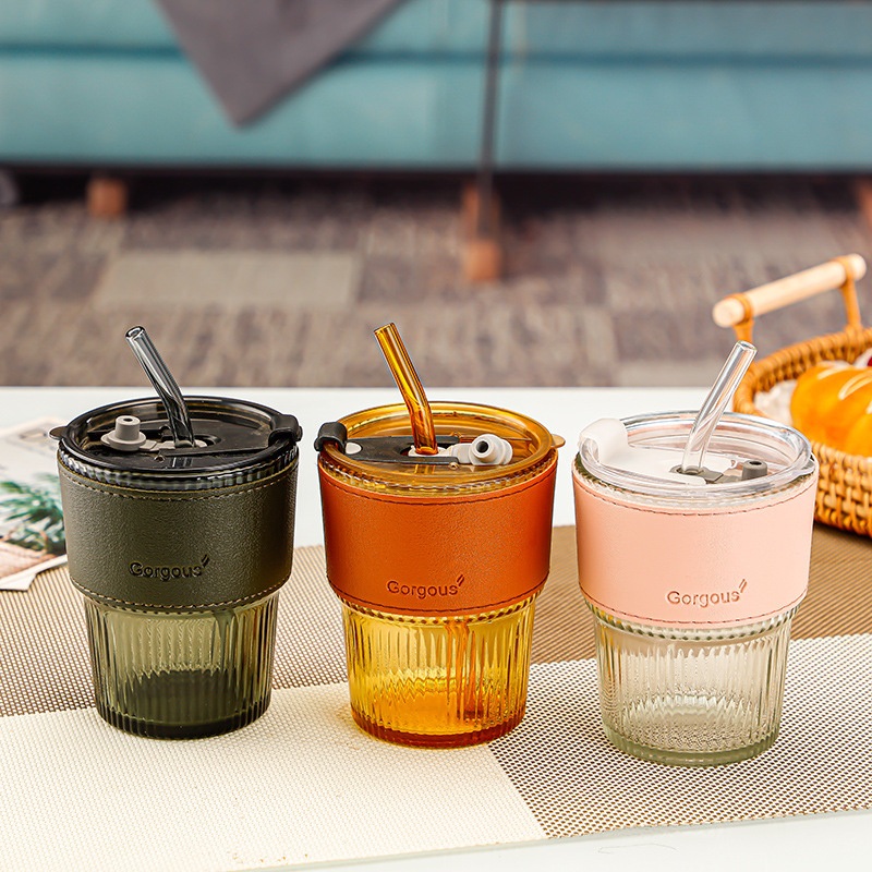 New Design 420ml Clear Drinking Tumbler Borosilicate Reusable Travel Coffee Glass Mug Cup Children Milk Cup with Straw and Lid – Wine Tumbler and Cup Tea Coffee Mug with Logo price
