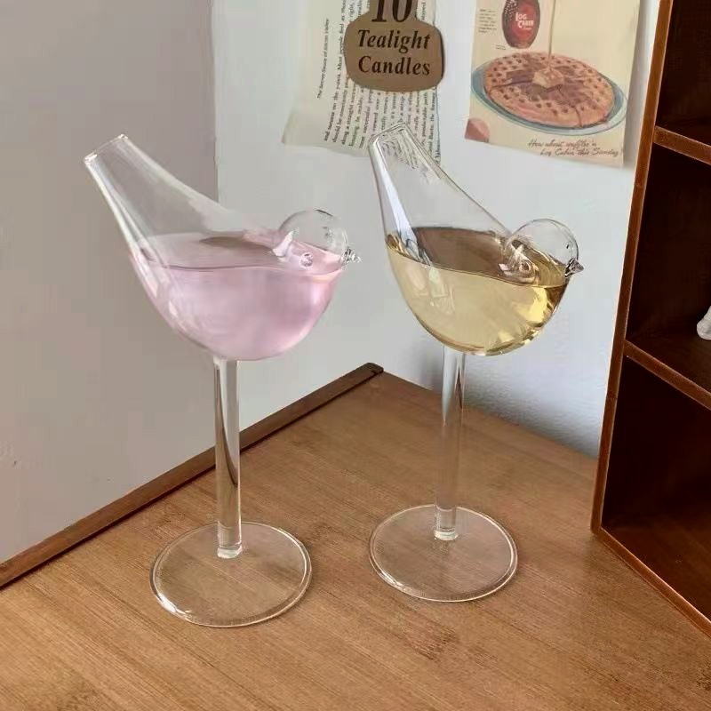 OEM Creative Bird Shape High Footed Glass Water Cup Handmade Art Wine Glass Cup – Glass Cup and Glass Water Cup price