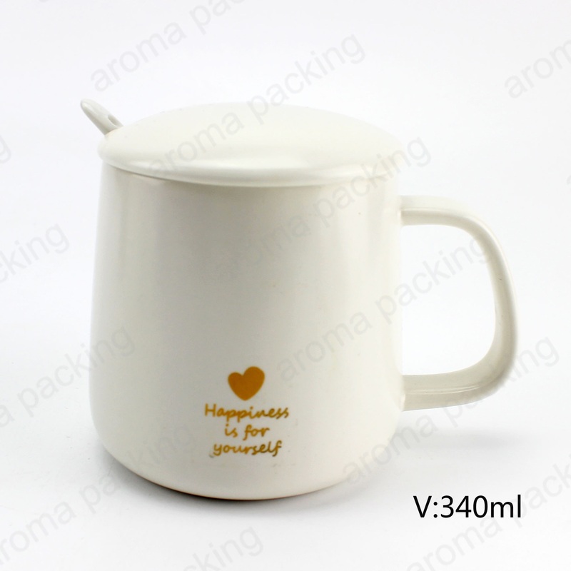 2019 New Fashion White Concise Ceranic Mark Cup with Sppon – Ceramic Cup and White Ceramic Cup price
