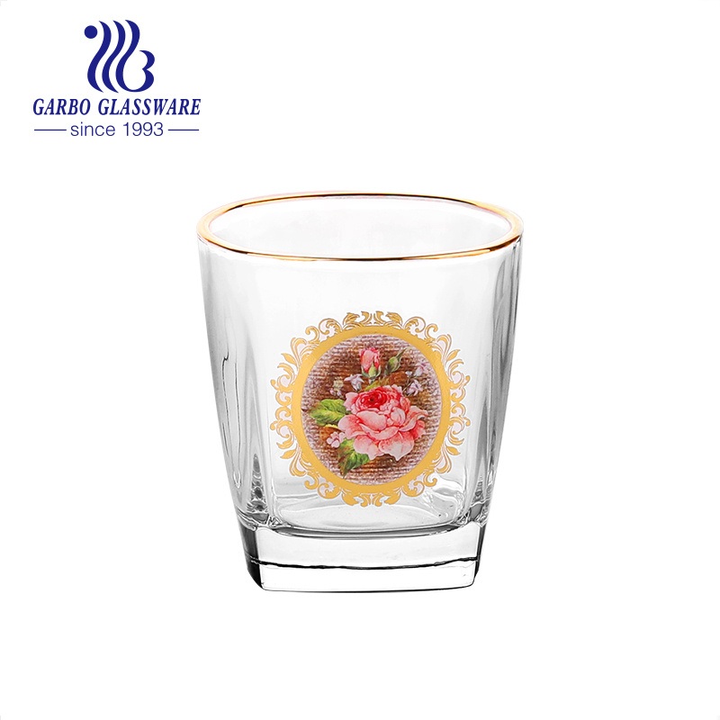 6oz Wedding Gift Wine Glass Tumblers with Gold Rim and Decal and Square Bottom – Glass Tumbler and Tumbler Cup price