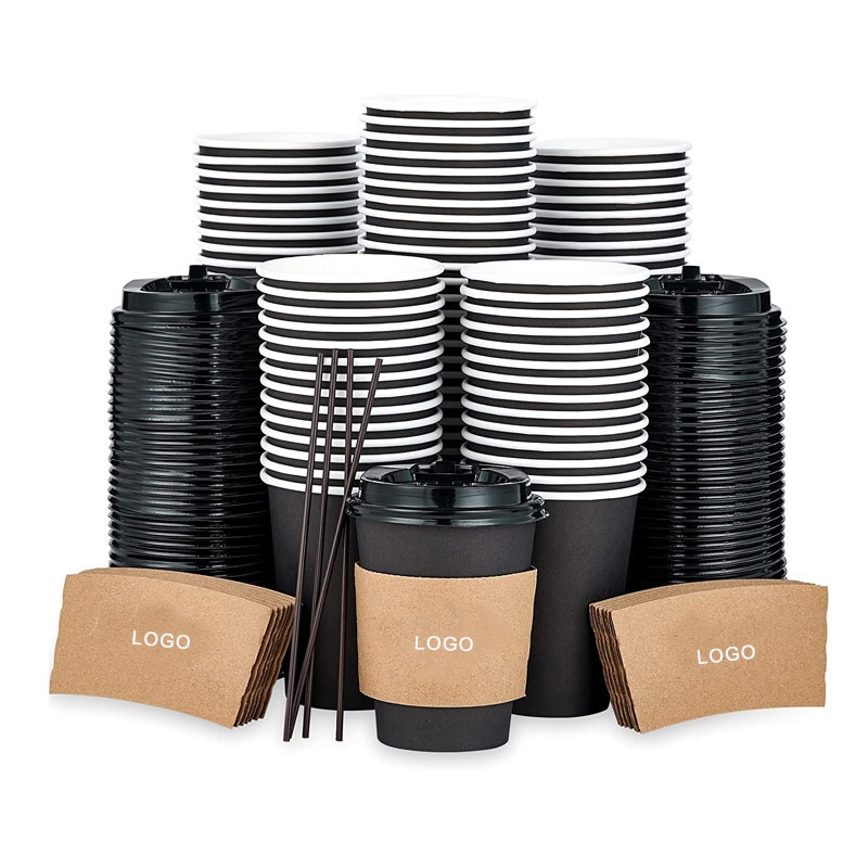 8oz 12oz Disposable Paper Cup with Lids Sleeve Custom Cardboard Paper Coffee Cup Take Away Double Wall Paper Cups for Hot Drink – Fries Chip Cup and 12oz Paper Cup price