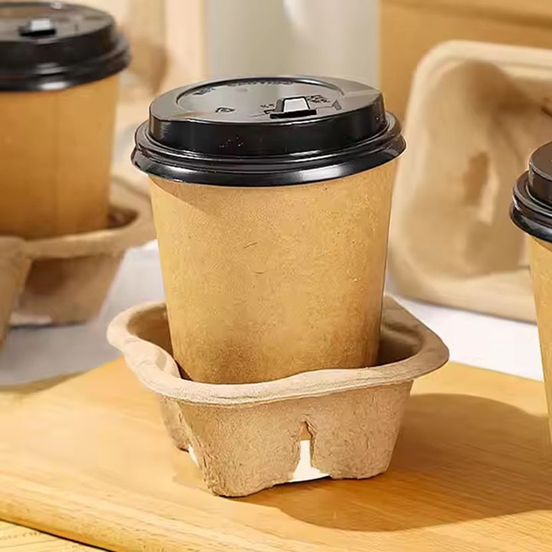 Disposable Biodegradable Custom 2/4 Paper Pulp Hot Drink Take Away Tray Carrier Coffee Cup Holder for Coffee Shop – Delivery Tray and Disposable Paper Cup price