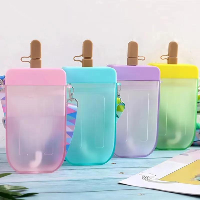 Wholesale Summer Creative Ice Cream Children Straw Outdoor Portable Plastic Water Bottle – Ice Cream Water Bottle and Plastic Creative Popsicle Water Bottles for Kids price