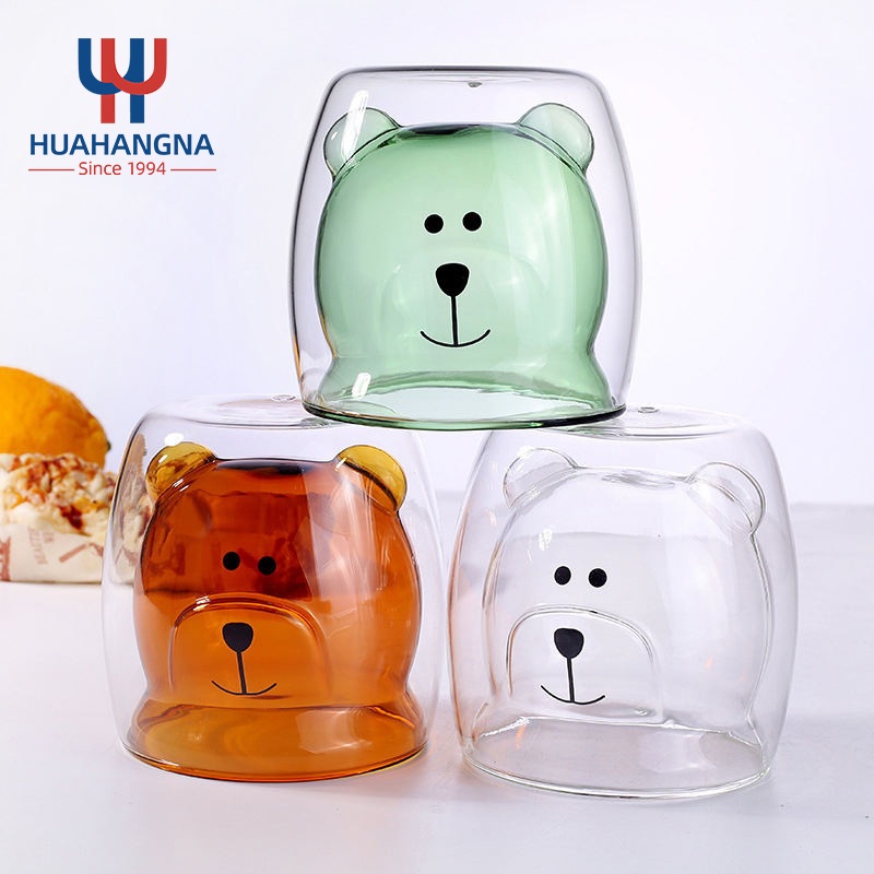 250ml/8oz Double Wall Insulated Coffee Mug Cute Borosilicate Glass Double Layer Bear Shape Drinking Tea Glass Cup for Coffee – Glassware and Glass Cups price
