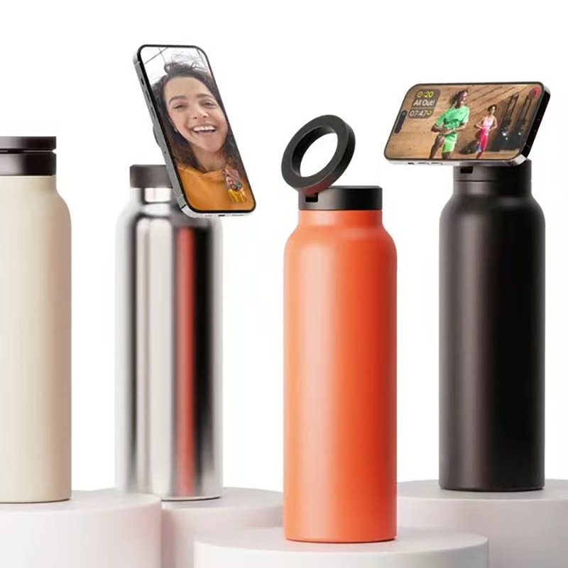 Custom Logo 720ml Gym Water Bottle 24oz Double Wall Steel Water Bottle with Magnetic Ring Phone Holder Magnetic Lid Insulated Thermos Flask – 24oz Stainless Steel Water Bottle and Gym Water Bottle price