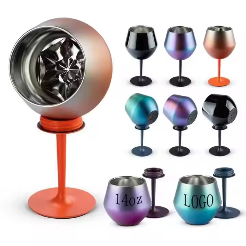 Detachable Gradient Goblet Wine Glasses 14oz Stainless Steel Crystal Bottom Cup – Stainless Steel Cup and Goblet Wine Glasses price