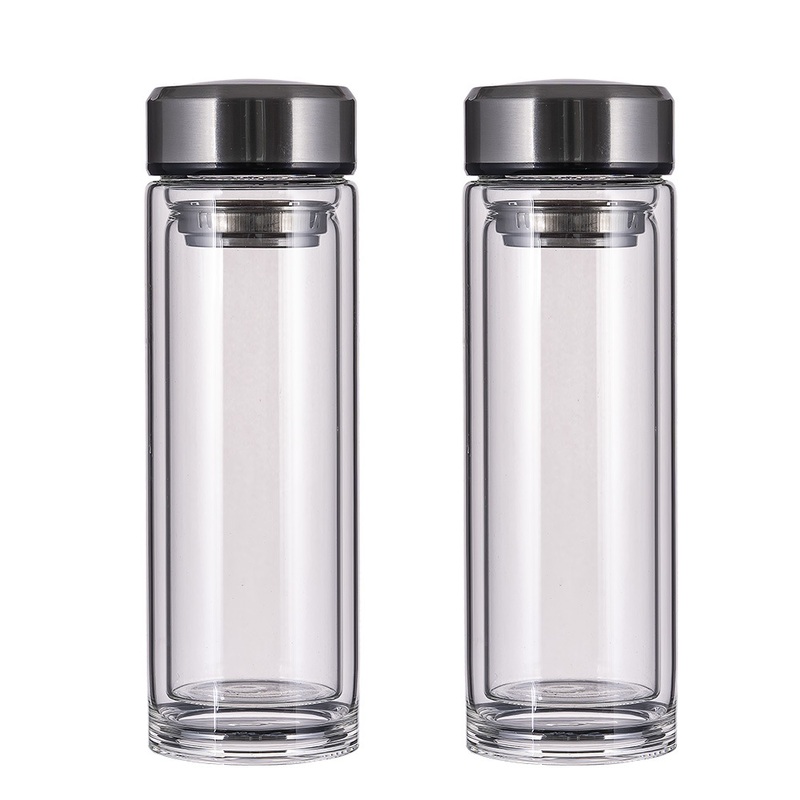 Wholesale Stainless Steel Lid Double Borosilicate Glass Wall Water Bottle with Filter – Water Bottle and Glass Water Bottle price
