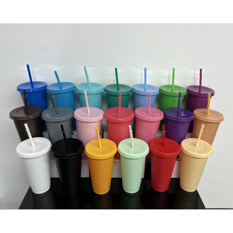 24oz Iced Coffee Travel Mug Tumbler Solid Color Coffee Drink Cold Plastic Reusable Cup in Bulk – Reusable Plastic Cup and Iced Coffee Cup price