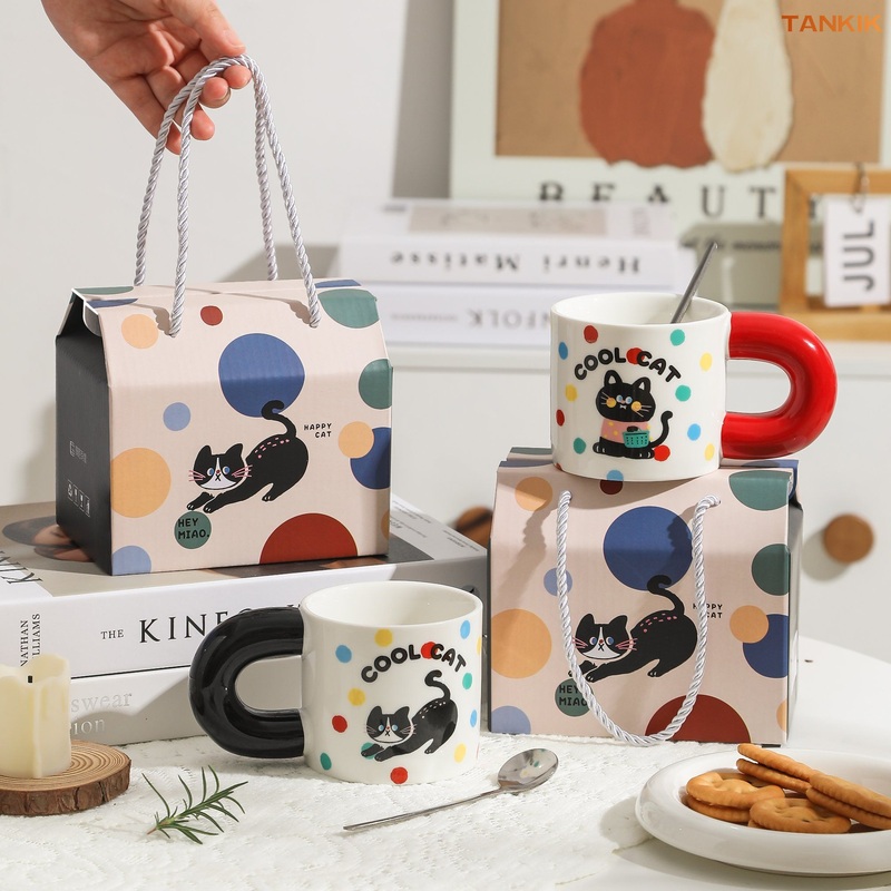 Cat Series Cute Birthday Dessert Party Wedding Gift Coffee Cafe Pet Round Chubby Ceramic Mug Porcelain Cup – Ceramic Mug and Ring Handle Coffee Milk price