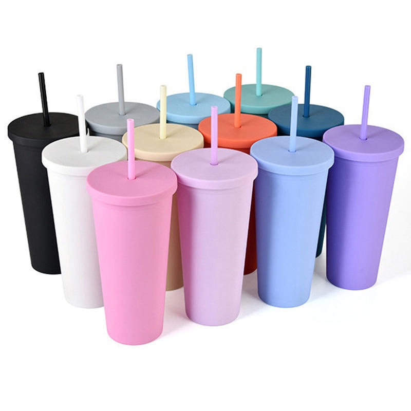 Custom Print 22oz Frosted Acrylic Tumbler Cups with Straws Double Wall Matte Color Gift Plastic Tumbler Cups with Straw and Lid – Double Wall Plastic Tumbler and Plastic Bottle price