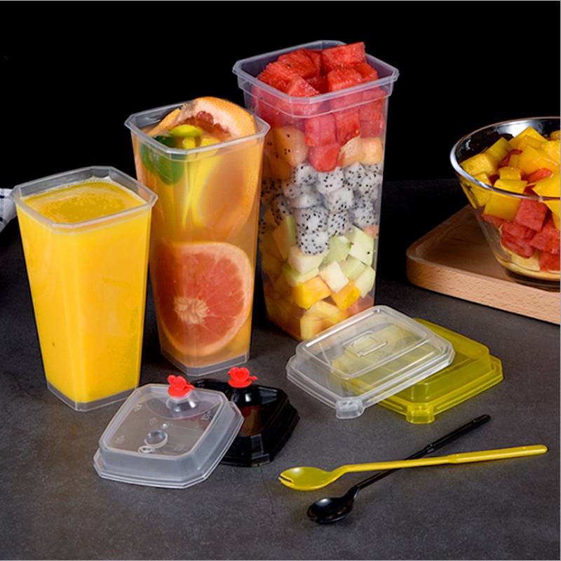 Disposable Plastic Cups 500ml 16oz Empty Transparent Plastic PP Juice Cups for Fruit Beverage with Fork Customized Logo – Plastic Cup and PP Cup price