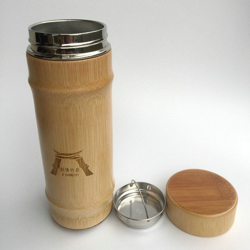 Wholesale 420ml Gift Screw Cap Thermal Stainless Steel Tea Coffee Double Wall Bamboo Travel Mug with Filter – Tumbler and Bamboo Flask price