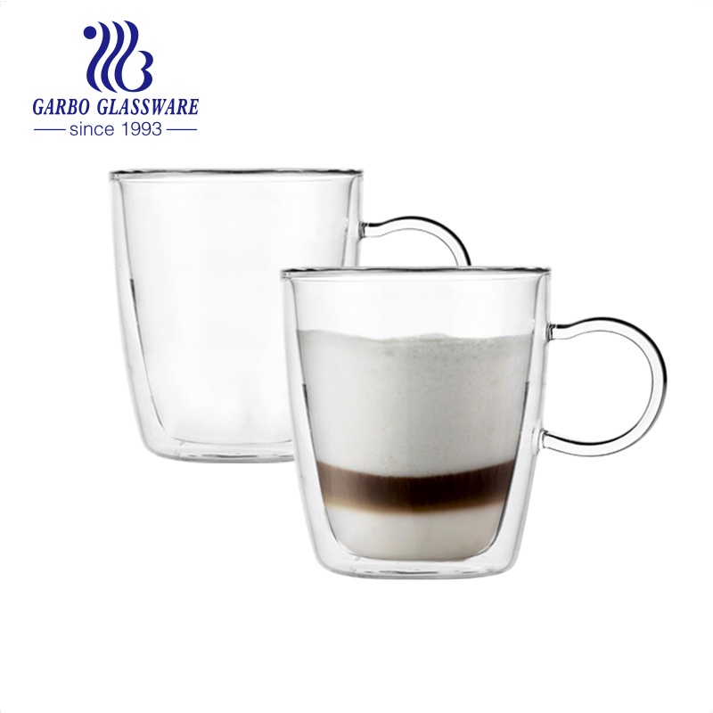 Wholesale Heat Resistant Clear Borosilicate Insulated 12oz Large Coffee Double Wall Glass Mug – Double Wall Coffee Cup and Double Wall Glass Espresso Coffee Cup price