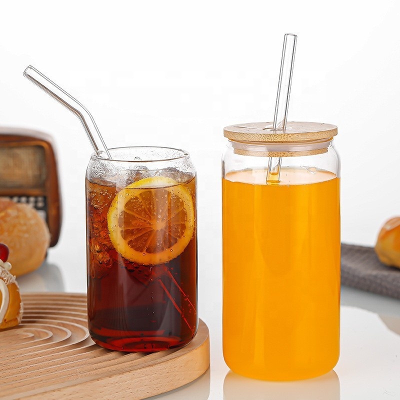12oz/16oz20oz High Borosilicate Straw Cup Wholesale Beer Glass Cup with Bamboo Wooden Lid and Glass Straw – High Borosilicate Glass Cup<br />Wholesale Beer G price