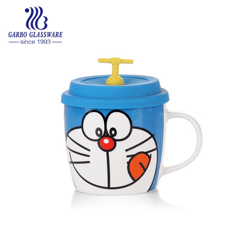 14oz Magnesium Porcelain Cartoon Design Water Mug with Lid Cute Drinking Mugs Children Cup – Porcelain Cups and Coffee Cups price
