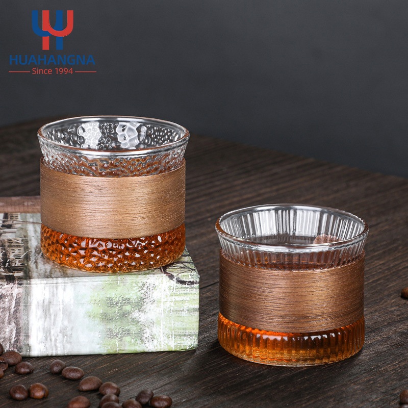 150ml Japanese Mini Hammer Glass Tea Cup with Wooden Insulation Tape – Glassware and Glass Cups price