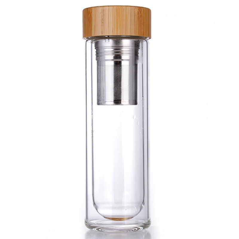 Best Bamboo Lid Glass Water Bottle with Tea Infuser – Glass and Bamboo Lid Glass price