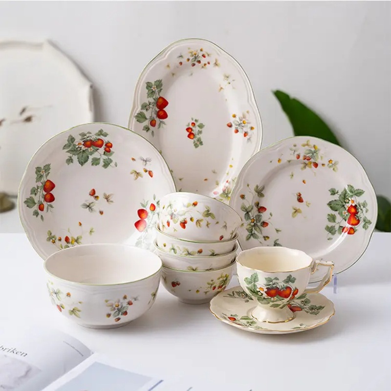 Ceramic British High Tea Strawberry Pattern Teapot Tea Cup Sauce Set – Water Bottle and Ceramic Cup price