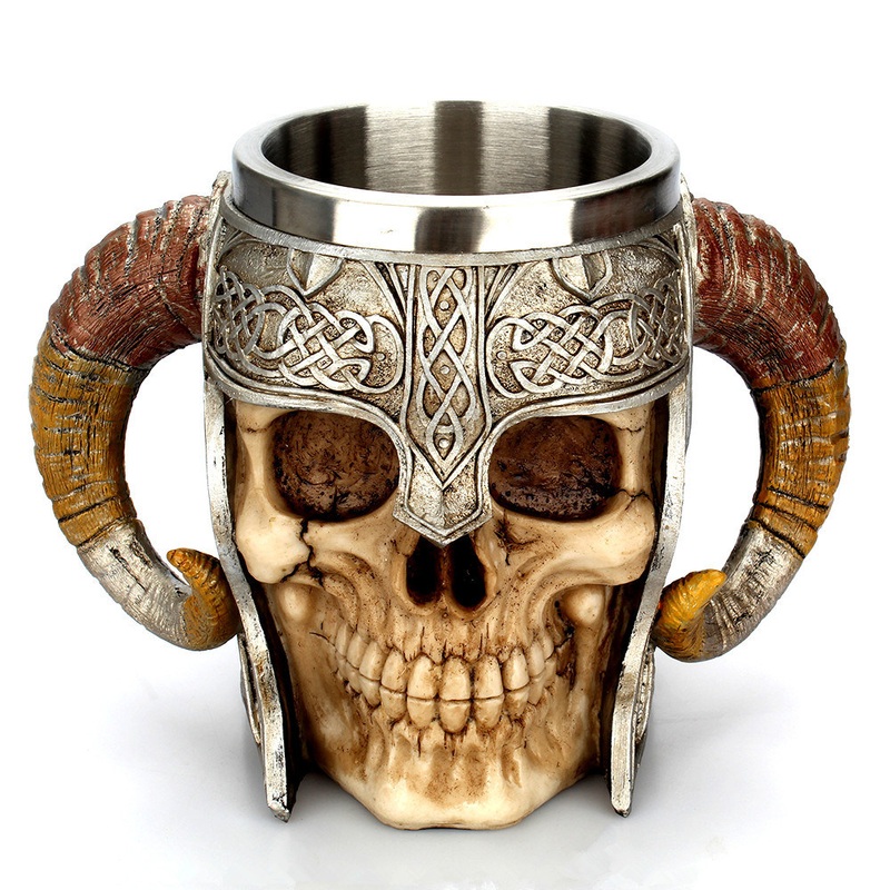 Double Horn Handle Skull Stainless Steel Liner Resin Beer Mug for Halloween – Mug and Cup price
