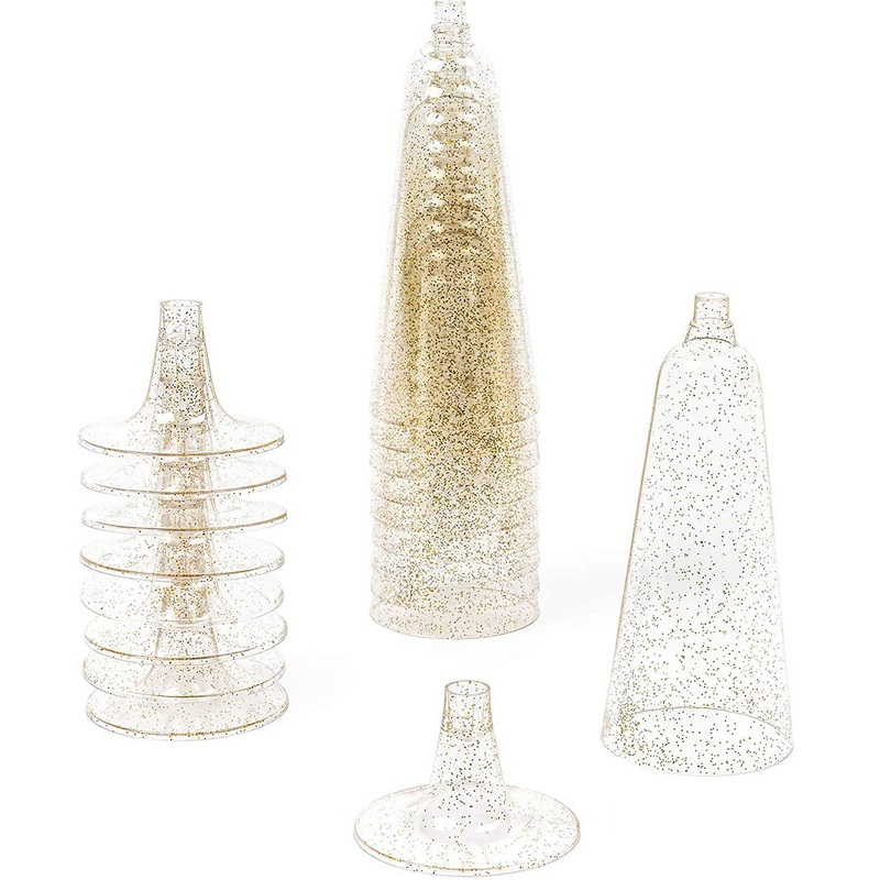 Gold Glitter Champagne Plastic Glass Flutes 4.5 Oz. Clear Hard Disposable Party & Wedding Cups PS BPA Free/Stackable – Disposable Plastic Wine Glasses and Shatterproof Plastic Wine Goblets price