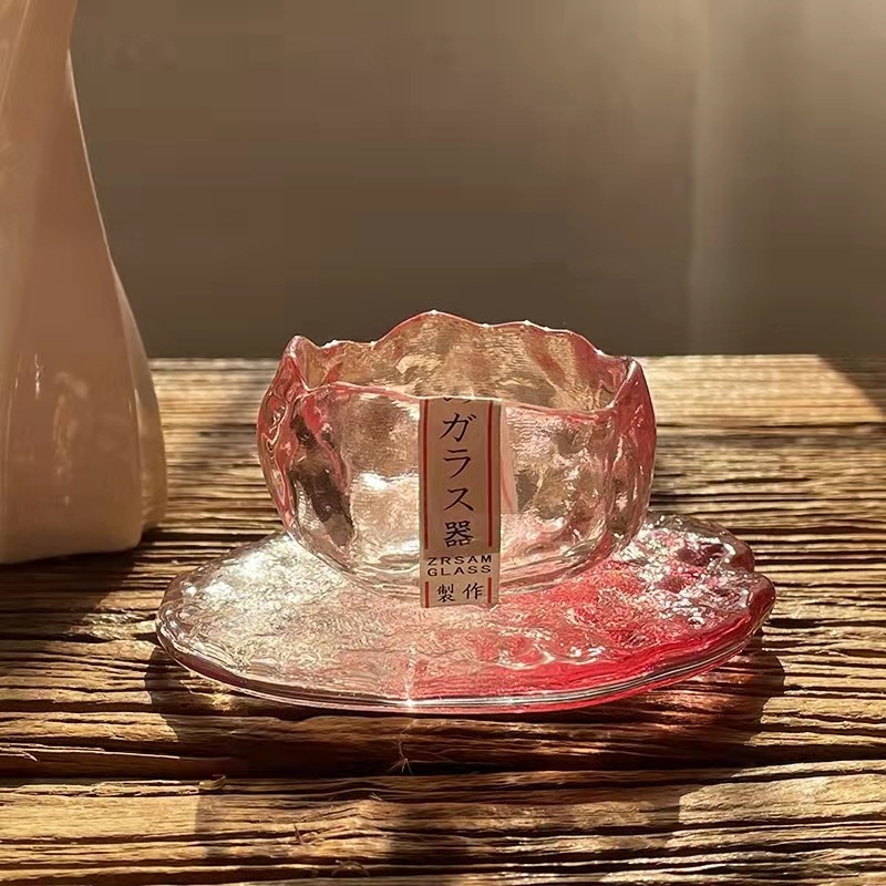Japanese Cute Kawai Sakura First Snow Gradient Crystal Glass Tea Cup – Glass Cup and Japanese price