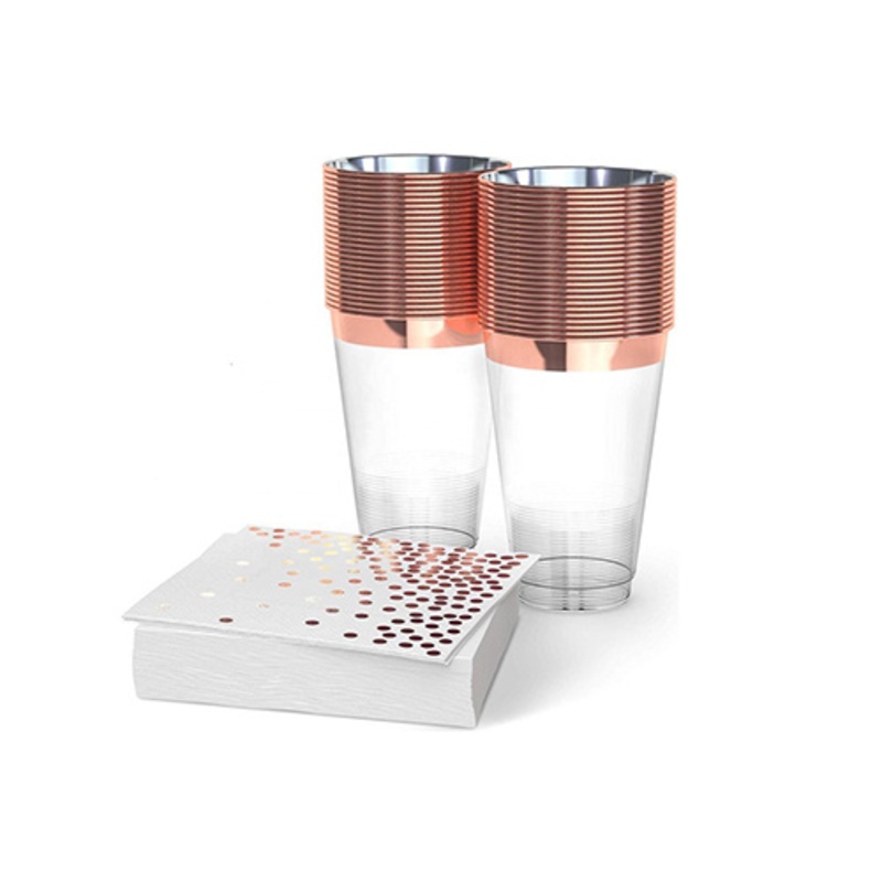 PS PP 10oz Small Napkin Custom Clear U Shape Plastic Cups – Disposable Plastic Cups and Gold Rimmed Clear Party Cups price