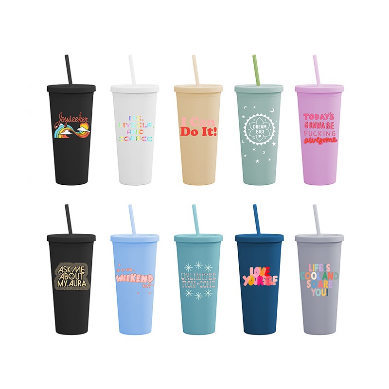 Reusable Double Wall Plastic Tumbler with Straw Clear Plastic Coffee Cup Tum – Plastic Water Bottle and Sport Gym Water Bottle price