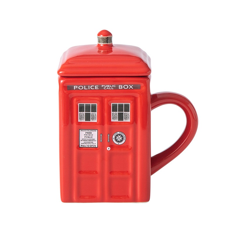 Tardis Policeman Box Coffee Mug Ceramic Cup with Lid Cover for Tea Milk Mugs Creative Christmas Gift – Gift and Mug price