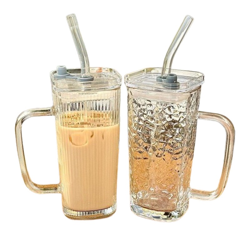 Wholesale Transparent High Beauty Striped Straw with Lid Glass Water Cup – Water Bottle and Cup price