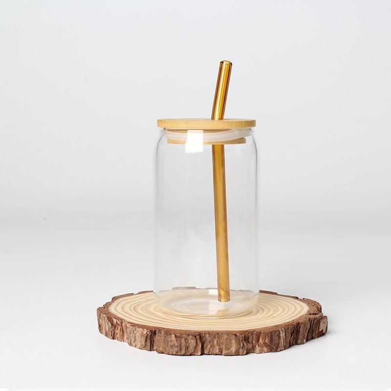12oz 16oz 20oz Beer Glasses Soda Cup Glass Cup with Bamboo Lid Custom Logo – Borosilicate Glass Cup and Glass Cup with Bamboo Lid price