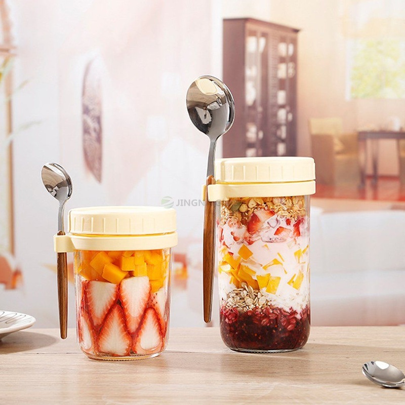 350ml 600ml Oatmeal Salad Yogurt Cake Portable Glass Airtight Breakfast Cup with Spoon – Glass Cup and Breakfast Cup price