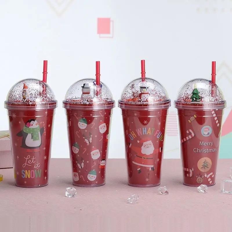 450ml Double Wall Plastic Drinkware Reusable Smoothie Christmas Cups with Lid and Straw Christmas Gift for Kids – Cute Cups and Summer Cup price