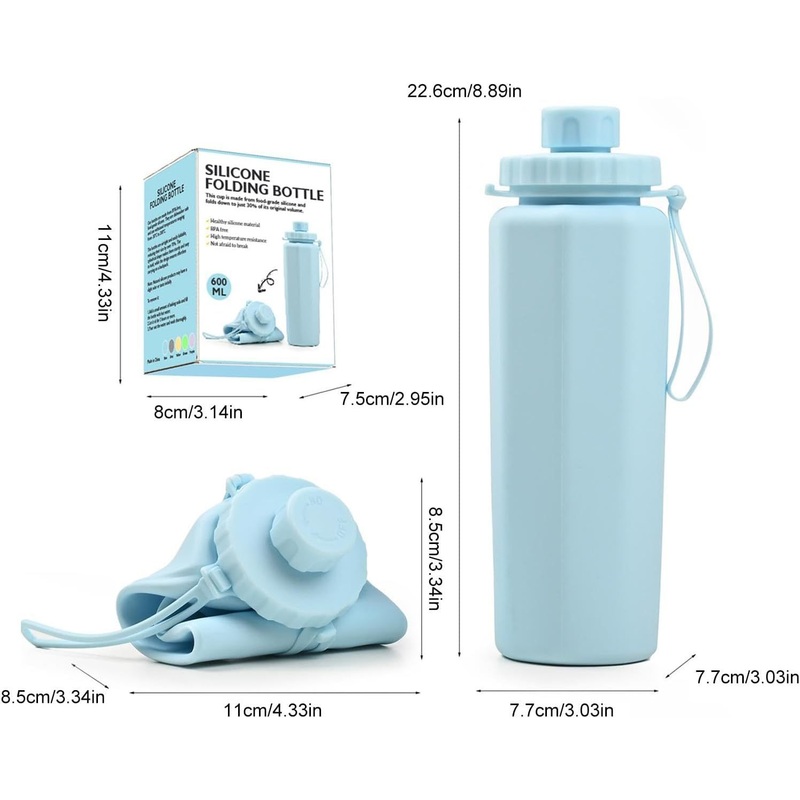 600ml Collapsible Water Bottle Silicone Foldable Water Cup Outdoor Sports Leakproof Reusable Kettle for Travel Camping Yoga – Water Bottle and Silicone Water Bottle price