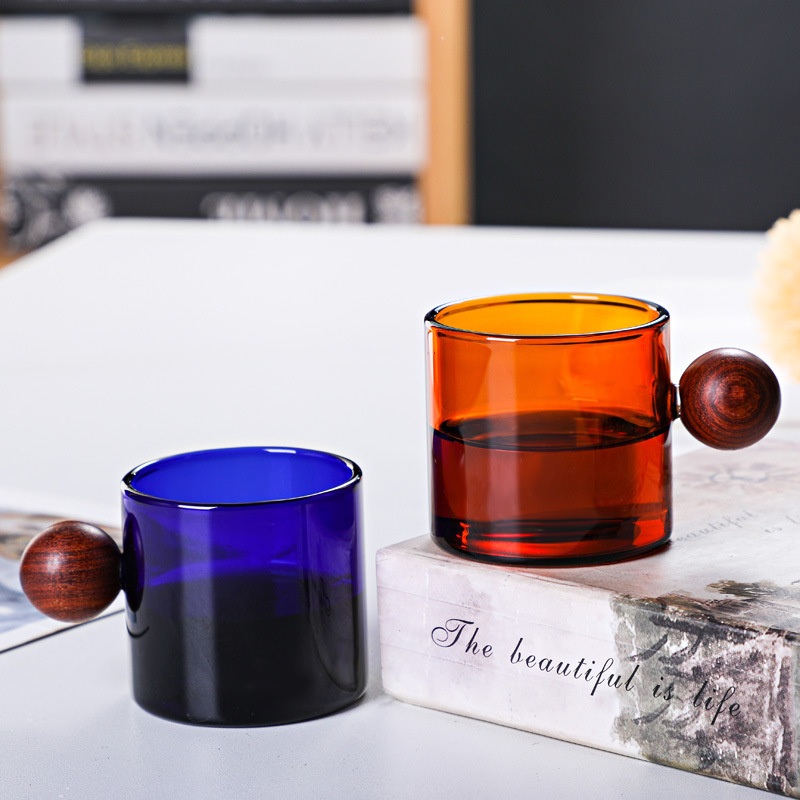 Creative Stained Glass Coffee Cup Delicate Glass Cup with Wooden Ball Handle – Colored Glass and Glass Coffee Cup price