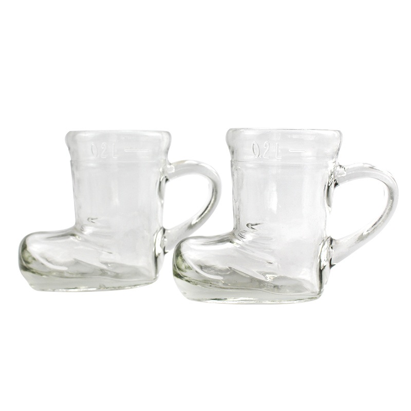 New Arrival Glass Beer Cup 200ml Unique Boots Shape Wide Mouth Beverage Cup with Handle – Glass Mug and 200ml Glass Beer Mug price